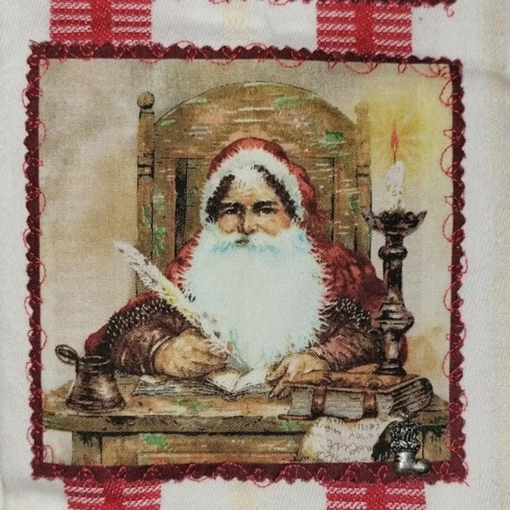 2 NWOT Christmas Tea Towels 1 from Crate & Barrel, 1 no tag. Gingham & Santa …